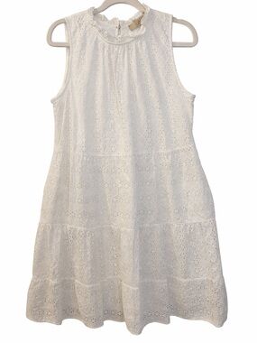 LOFT White Eyelet Cotton Dress Medium Boho Cottagecore Pockets Summer